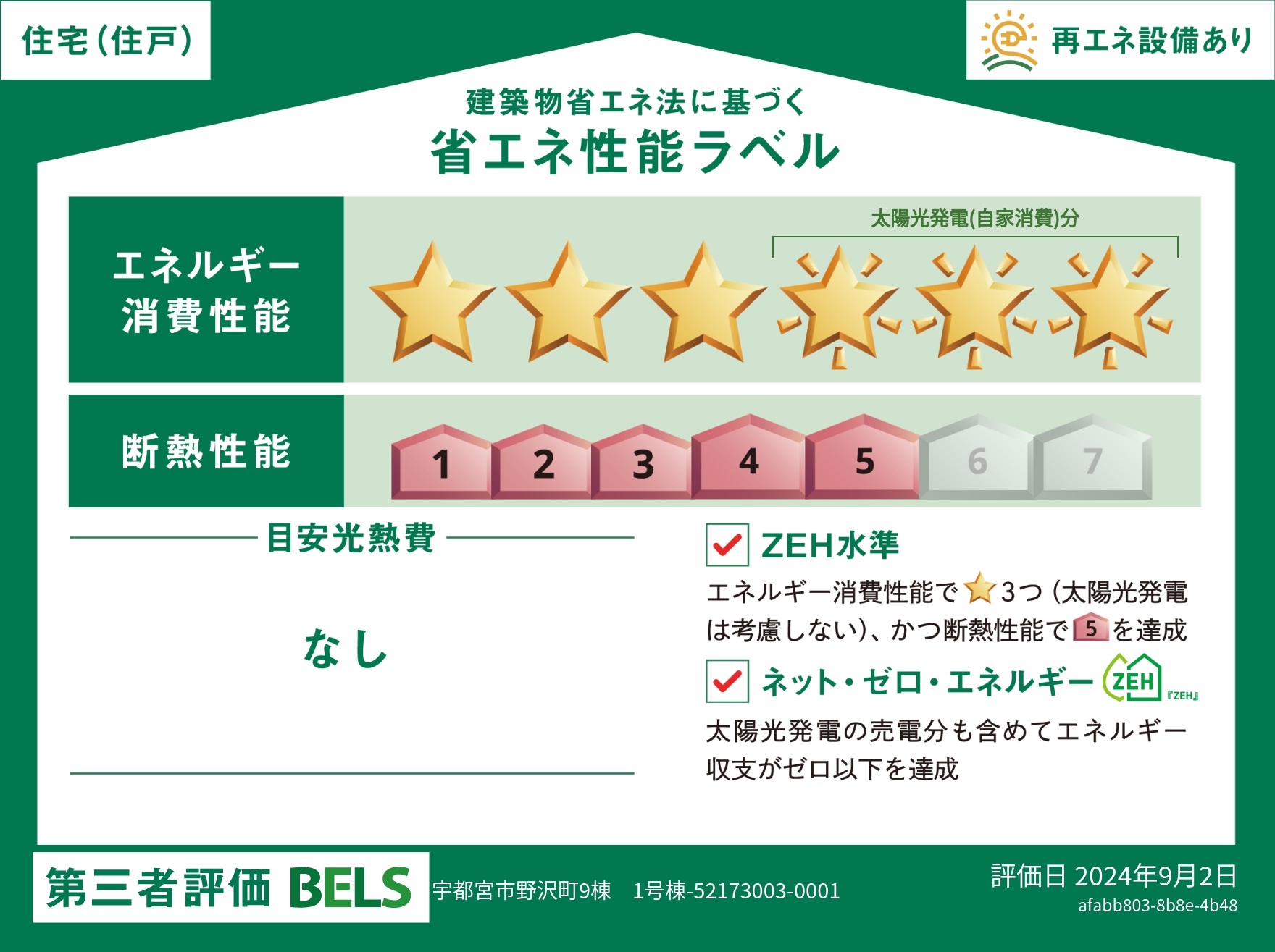 【ブルーミングガーデン 宇都宮市野沢町9棟-長期優良住宅- 1号棟】省エネ性能ラベル  