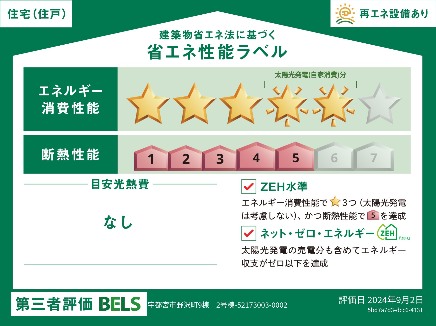 【ブルーミングガーデン 宇都宮市野沢町9棟-長期優良住宅- 2号棟】省エネ性能ラベル  