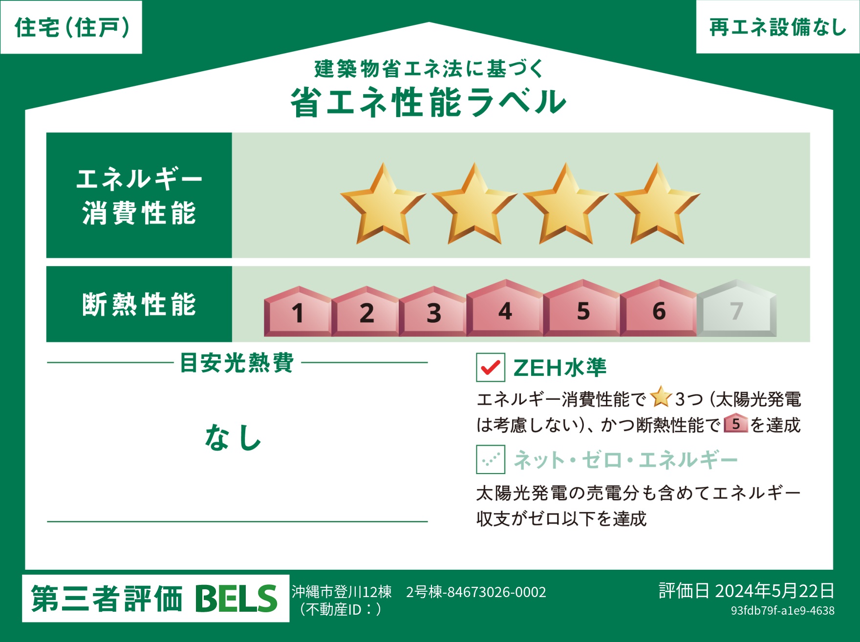 【ブルーミングガーデン 沖縄市登川12棟-長期優良住宅- 2号棟】省エネ性能ラベル  