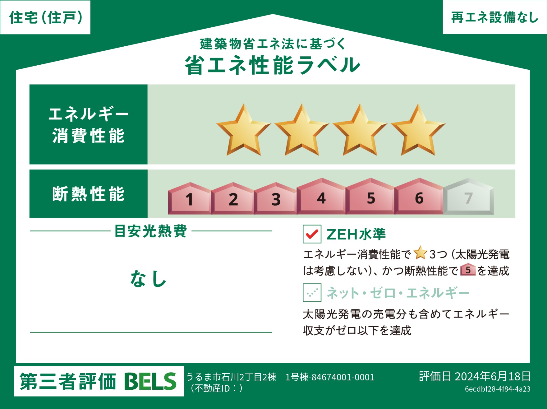 【ブルーミングガーデン うるま市石川2丁目2棟-長期優良住宅- 1号棟】省エネ性能ラベル  