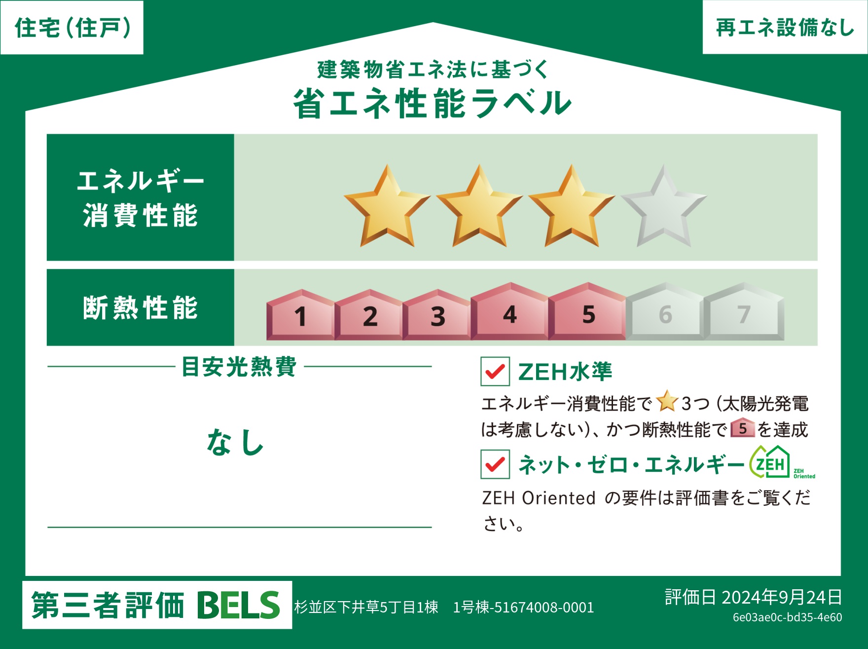 【ブルーミングガーデン 杉並区下井草5丁目1棟 】省エネ性能ラベル  