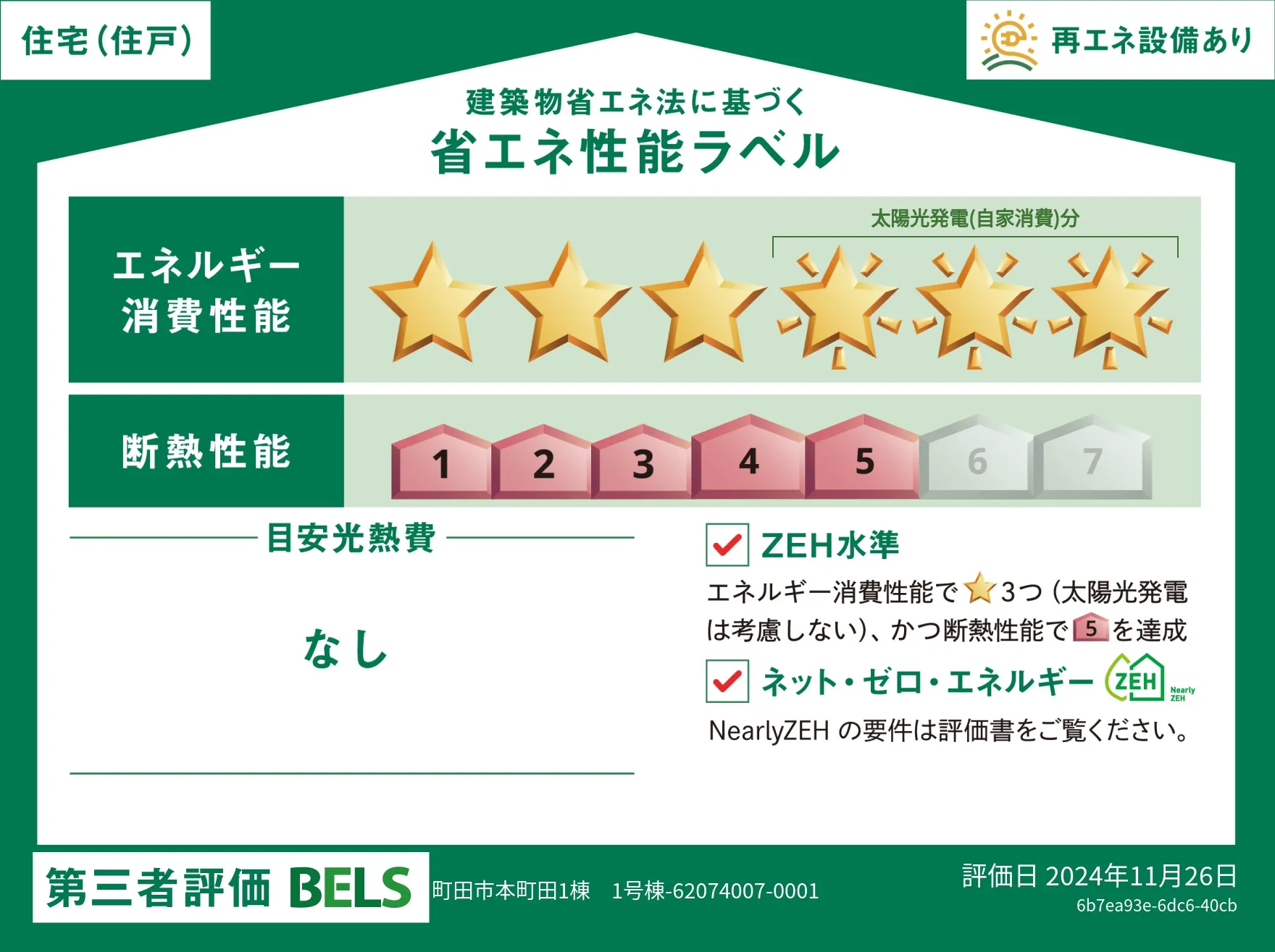 【ブルーミングガーデン 町田市本町田1棟 】省エネ性能ラベル  