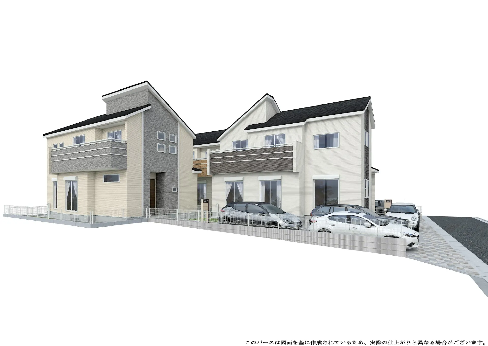 完成予想パース2
全棟カースペースは2台駐車可能です!
完成物件のご案内も可能ですので、お気軽にお問い合わせください♪